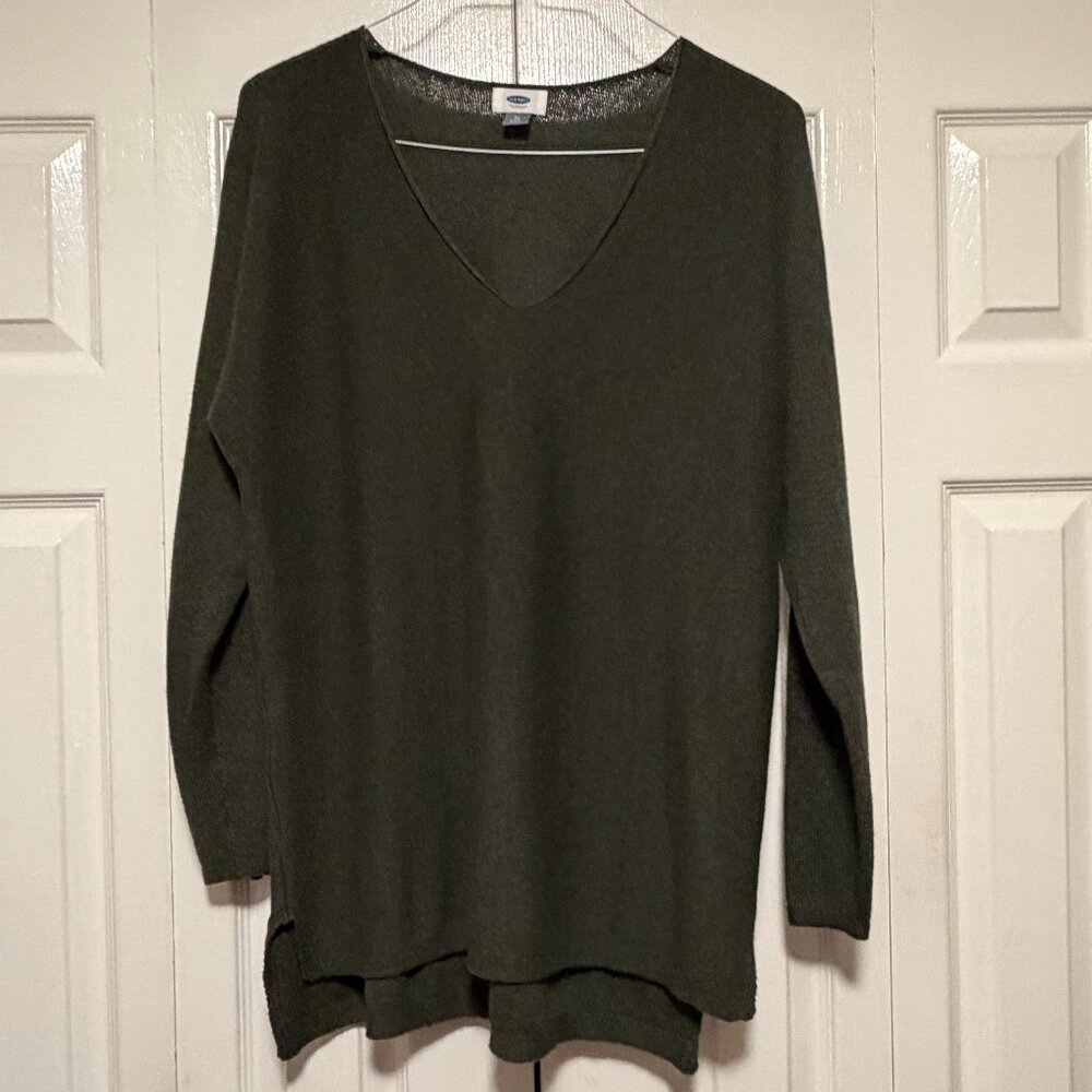 Old Navy Forest Green Woman's XL Ribbed V Neck Long‎ Sleeve Sweater Tunic Cozy